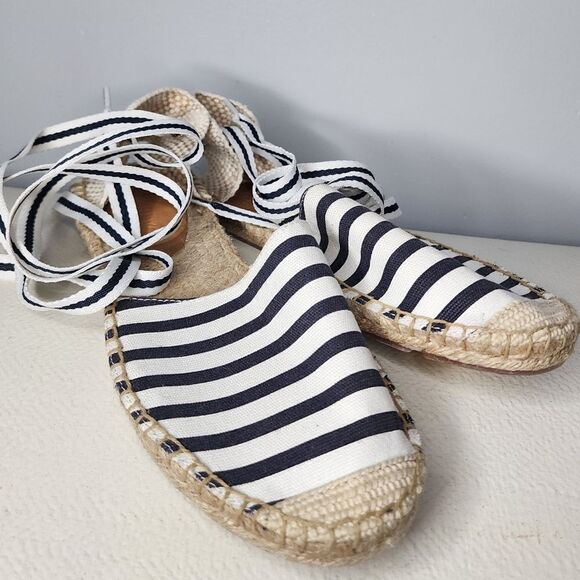 J. Crew Striped d'Orsay Lace-up Espadrilles Size 9 NWOT - Picture 1 of 5
